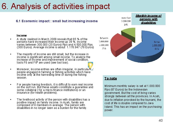 6. Analysis of activities impact Monthly income of persons with disabilities 6. 1 Economic