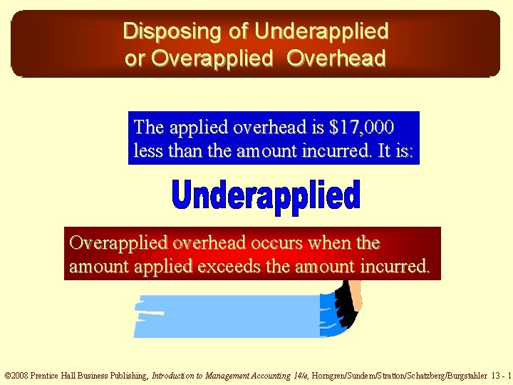 Disposing of Underapplied or Overapplied Overhead The applied overhead is $17, 000 less than