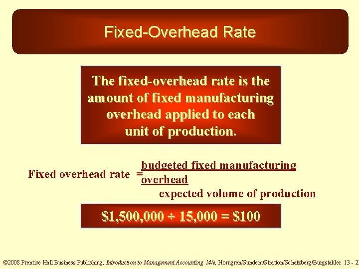 Fixed-Overhead Rate The fixed-overhead rate is the amount of fixed manufacturing overhead applied to