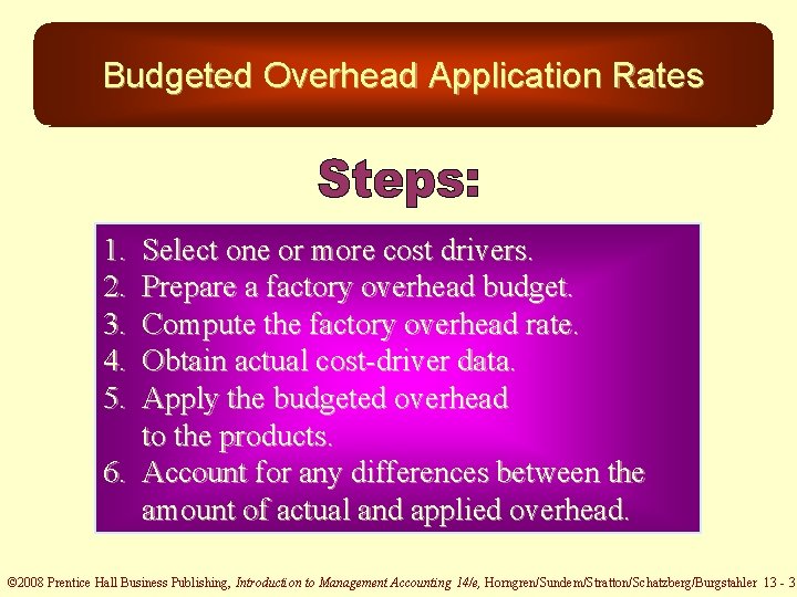 Budgeted Overhead Application Rates 1. 2. 3. 4. 5. Select one or more cost