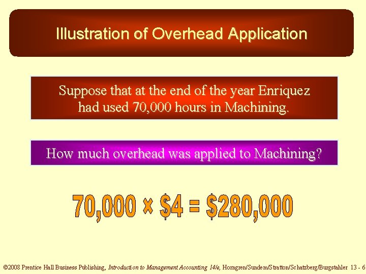 Illustration of Overhead Application Suppose that at the end of the year Enriquez had