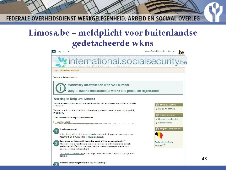 Limosa. be – meldplicht voor buitenlandse gedetacheerde wkns 48 