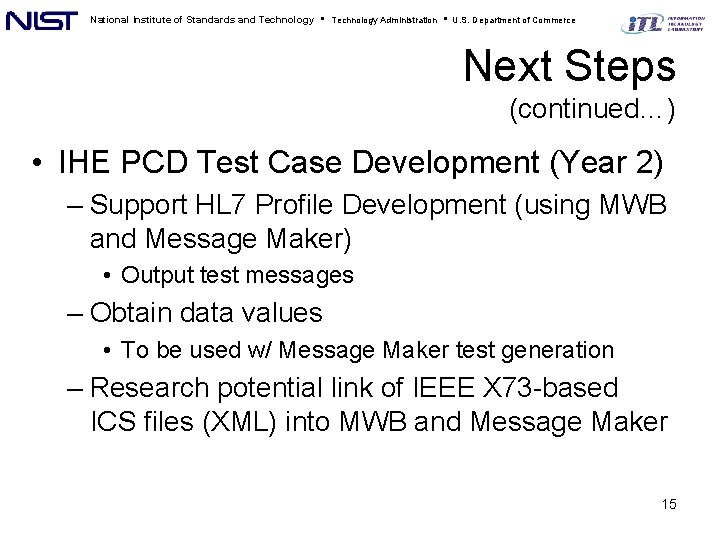 National Institute of Standards and Technology • Technology Administration • U. S. Department of