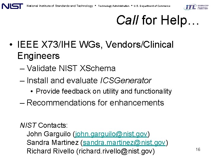 National Institute of Standards and Technology • Technology Administration • U. S. Department of