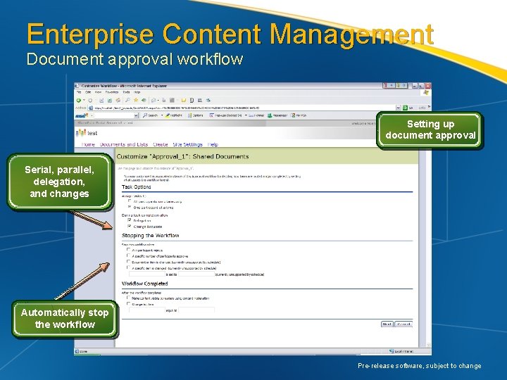 Enterprise Content Management Document approval workflow Setting up document approval Serial, parallel, delegation, and