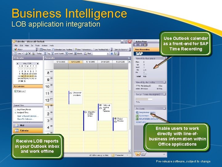 Business Intelligence LOB application integration Use Outlook calendar as a front-end for SAP Time