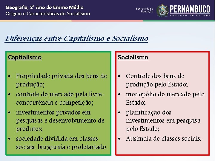 Geografia, 2° Ano do Ensino Médio Origem e Características do Socialismo Diferenças entre Capitalismo Geografia, 2° Ano do Ensino Médio Origem e Características do Socialismo Diferenças entre Capitalismo