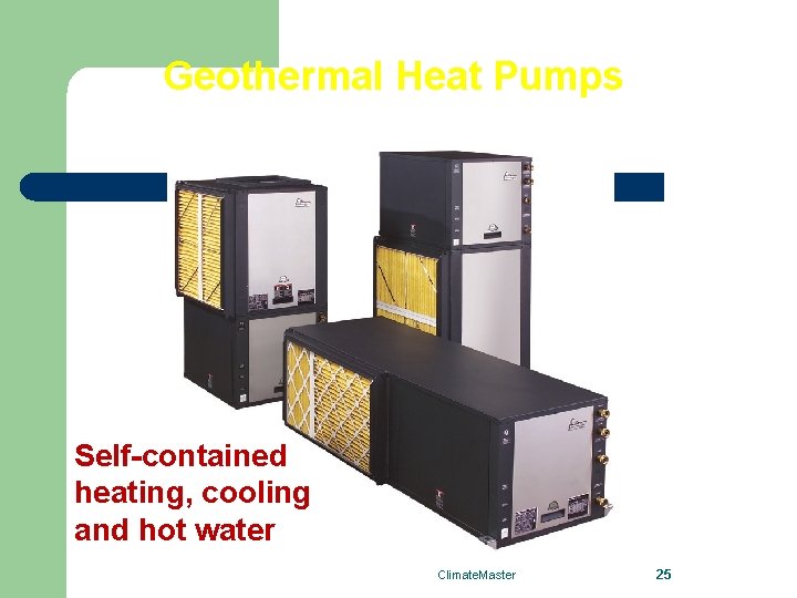 Geothermal Heat Pumps Self-contained heating, cooling and hot water Climate. Master 25 