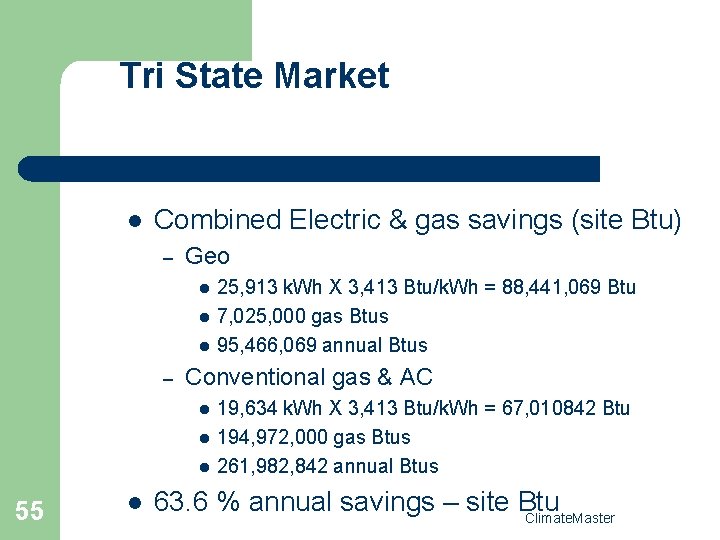 Tri State Market l Combined Electric & gas savings (site Btu) – Geo l