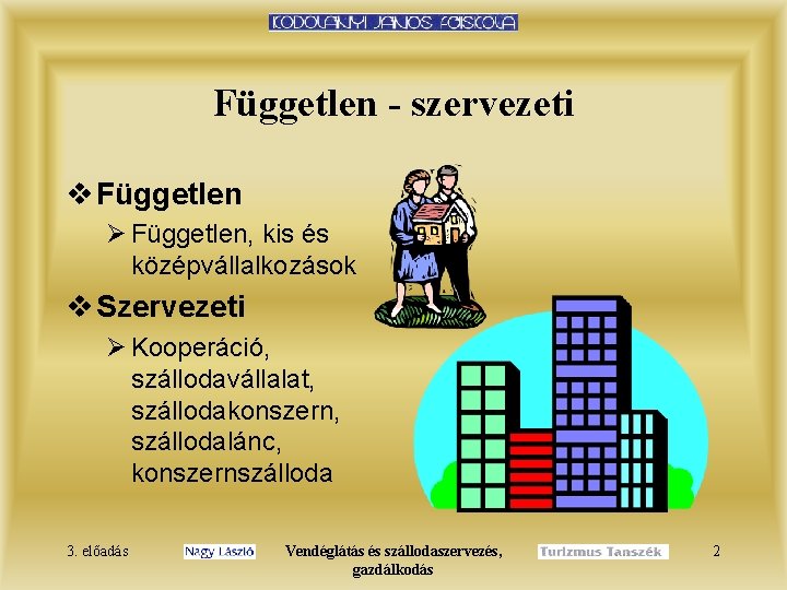 Független - szervezeti v Független Ø Független, kis és középvállalkozások v Szervezeti Ø Kooperáció,