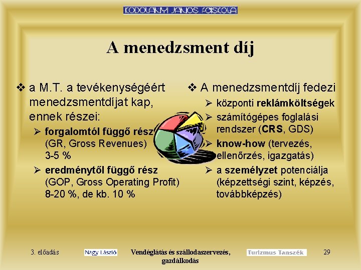 A menedzsment díj v a M. T. a tevékenységéért menedzsmentdíjat kap, ennek részei: Ø