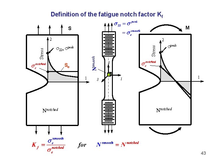 Definition of the fatigue notch factor Kf M S 2 Se 1 Nnotched 3