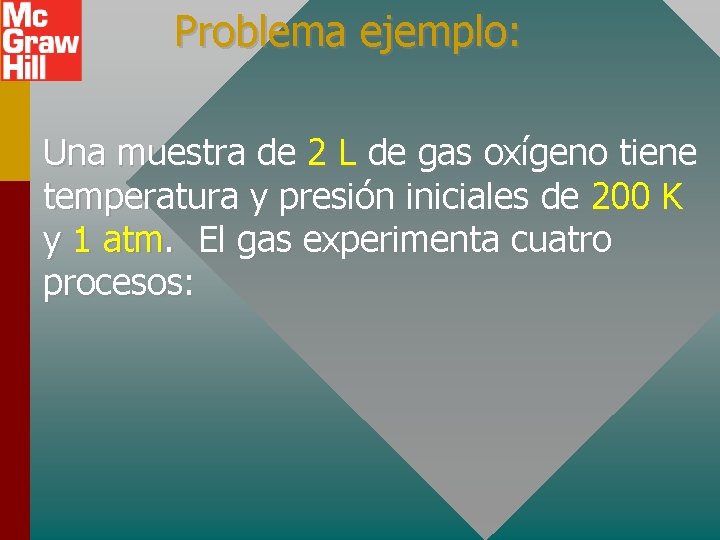 Problema ejemplo: Una muestra de 2 L de gas oxígeno tiene temperatura y presión