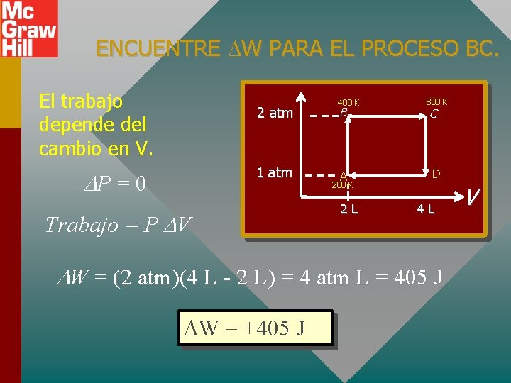 ENCUENTRE W PARA EL PROCESO BC. El trabajo depende del cambio en V. 2