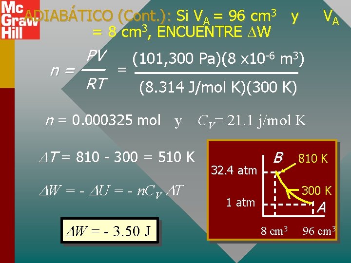 ADIABÁTICO (Cont. ): Si VA = 96 cm 3 y = 8 cm 3,