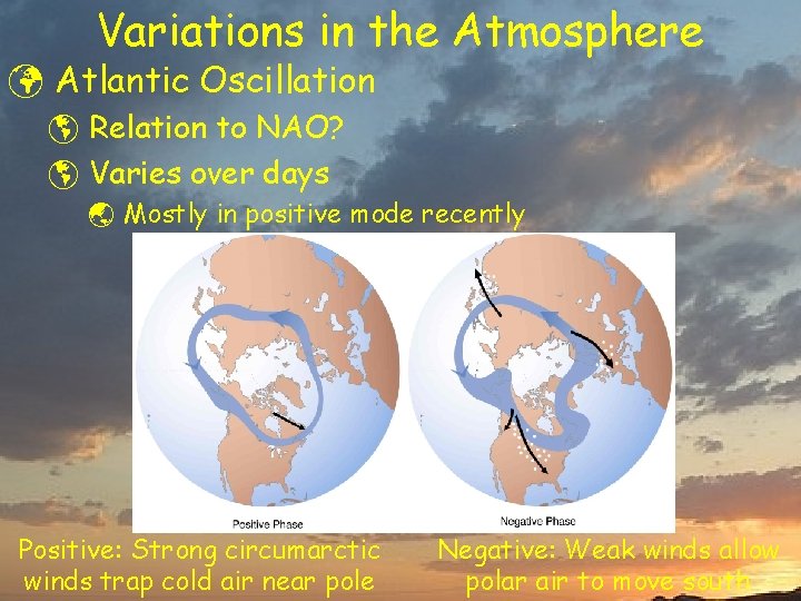 Variations in the Atmosphere ü Atlantic Oscillation þ Relation to NAO? þ Varies over