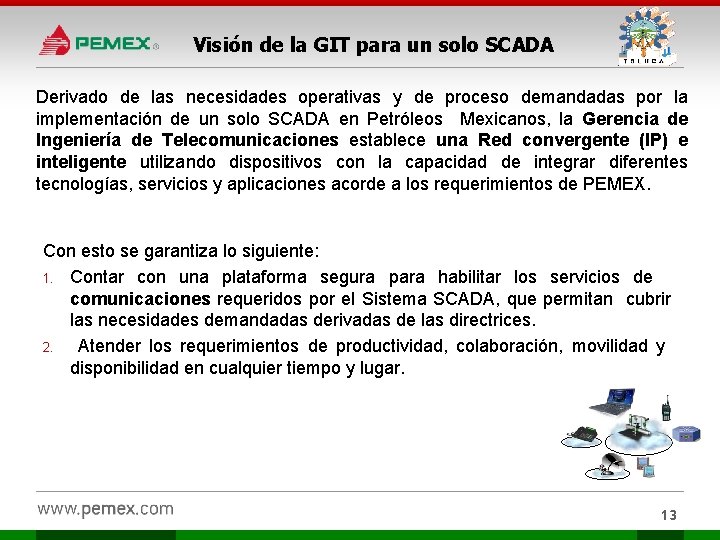 Visión de la GIT para un solo SCADA Derivado de las necesidades operativas y