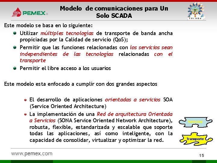 Modelo de comunicaciones para Un Solo SCADA Este modelo se basa en lo siguiente: