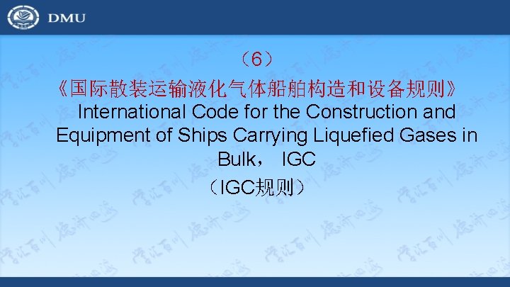 （6） 《国际散装运输液化气体船舶构造和设备规则》 International Code for the Construction and Equipment of Ships Carrying Liquefied Gases