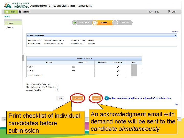 Rechecking & Remarking Application - Create Application Print checklist of individual candidates before submission
