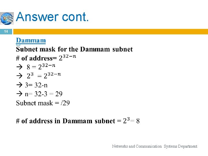 Answer cont. 14 Networks and Communication Systems Department 