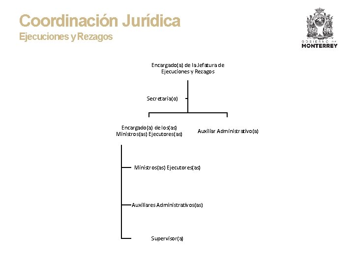 Coordinación Jurídica Ejecuciones y Rezagos Encargado(a) de la Jefatura de Ejecuciones y Rezagos Secretaria(o)