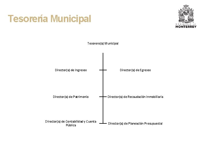 Tesorería Municipal Tesorero(a) Municipal Director(a) de Ingresos Director(a) de Egresos Director(a) de Patrimonio Director(a)