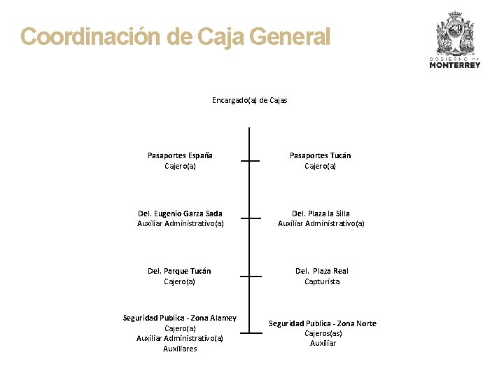 Coordinación de Caja General Encargado(a) de Cajas Pasaportes España Cajero(a) Pasaportes Tucán Cajero(a) Del.