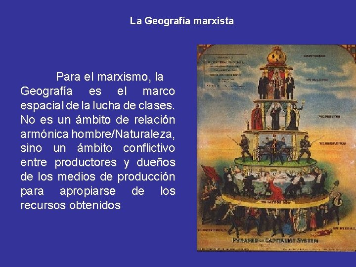 La Geografía marxista Para el marxismo, la Geografía es el marco espacial de la