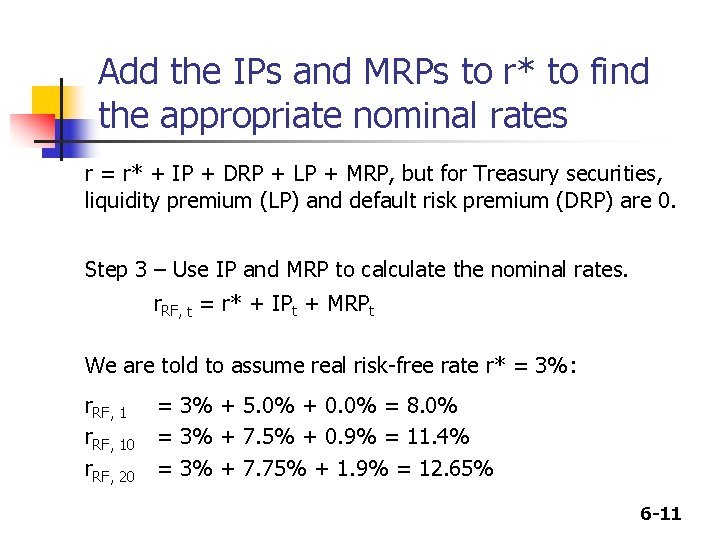 Add the IPs and MRPs to r* to find the appropriate nominal rates r