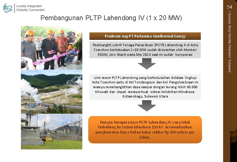 54 Produsen uap PT Pertamina Geothermal Energy Pembangkit Listrik Tenaga Panas Bumi (PLTP) Lahendong