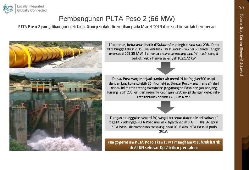 55 PLTA Poso 2 yang dibangun oleh Kalla Group sudah diresmikan pada Maret 2013