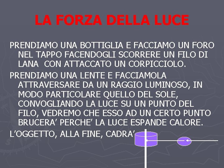 LA FORZA DELLA LUCE PRENDIAMO UNA BOTTIGLIA E FACCIAMO UN FORO NEL TAPPO FACENDOGLI