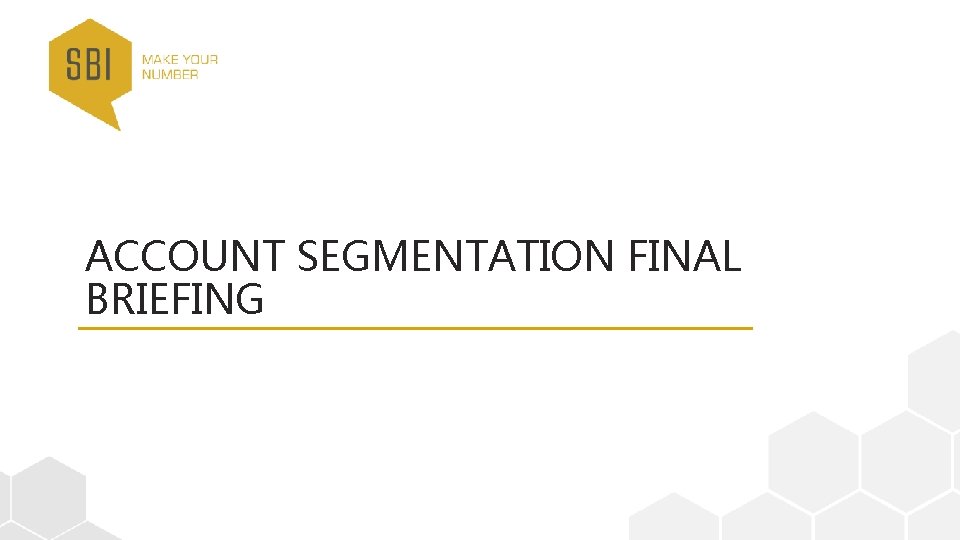 ACCOUNT SEGMENTATION FINAL BRIEFING 11/6/2020 SBI Proprietary & Confidential. All rights reserved. 1 