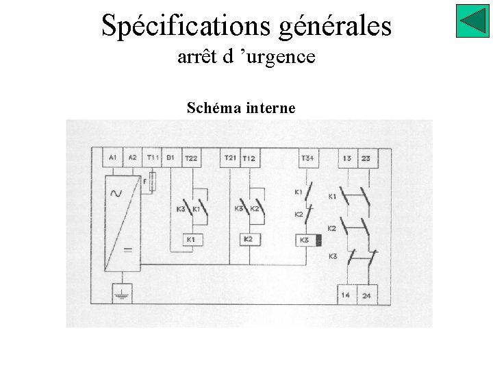 Spécifications générales arrêt d ’urgence Schéma interne 