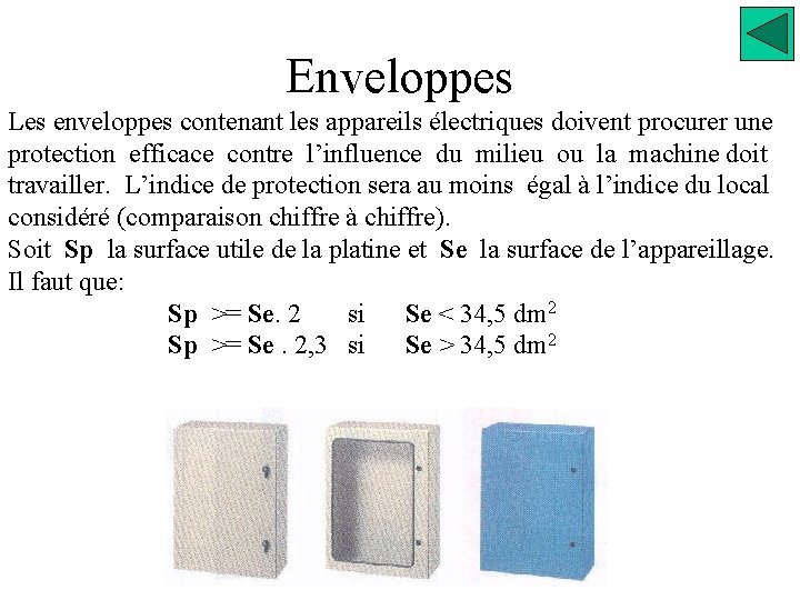 Enveloppes Les enveloppes contenant les appareils électriques doivent procurer une protection efficace contre l’influence