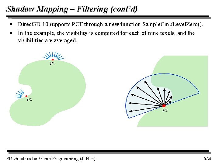 Shadow Mapping – Filtering (cont’d) § Direct 3 D 10 supports PCF through a