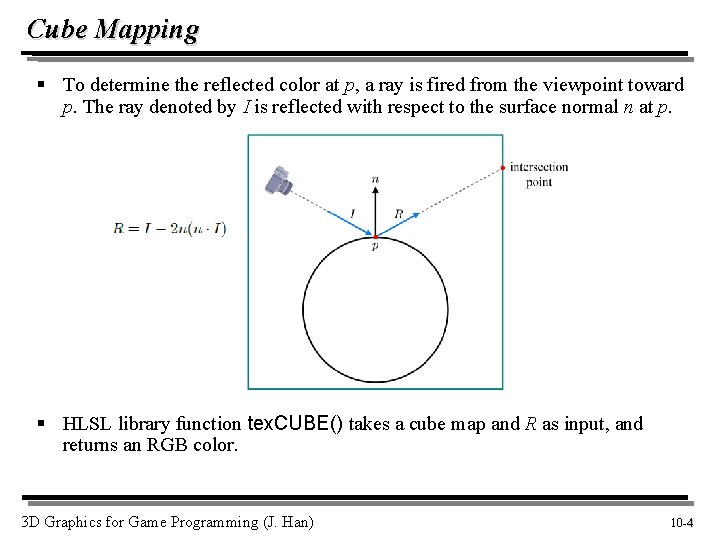 Cube Mapping § To determine the reflected color at p, a ray is fired