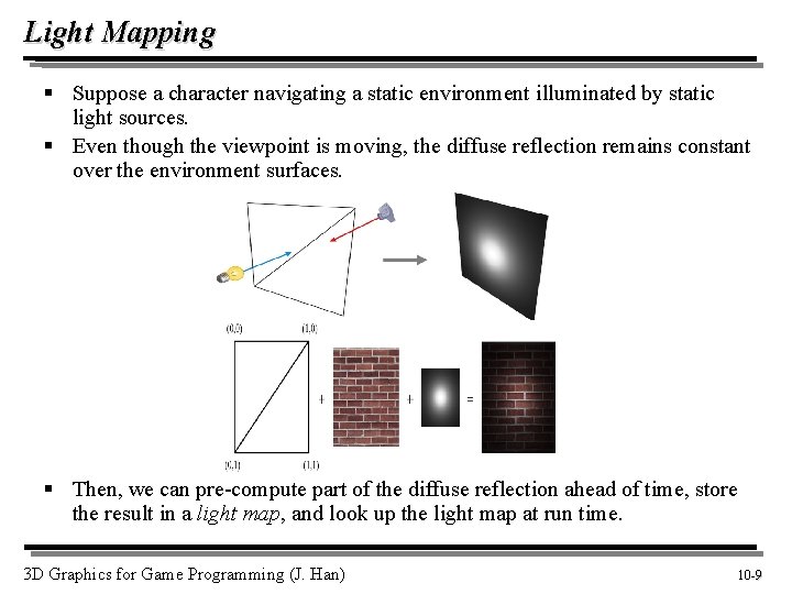 Light Mapping § Suppose a character navigating a static environment illuminated by static light