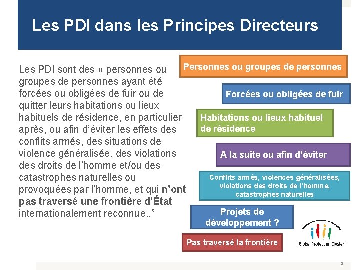 Les PDI dans les Principes Directeurs Les PDI sont des « personnes ou Personnes