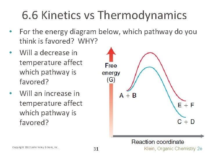 6. 6 Kinetics vs Thermodynamics • For the energy diagram below, which pathway do