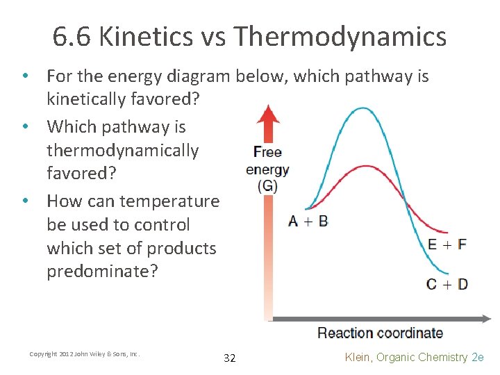 6. 6 Kinetics vs Thermodynamics • For the energy diagram below, which pathway is