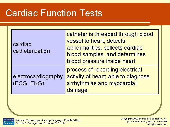 Cardiac Function Tests cardiac catheterization catheter is threaded through blood vessel to heart; detects