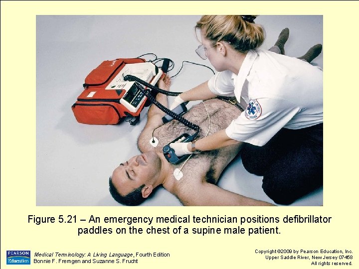 Figure 5. 21 – An emergency medical technician positions defibrillator paddles on the chest