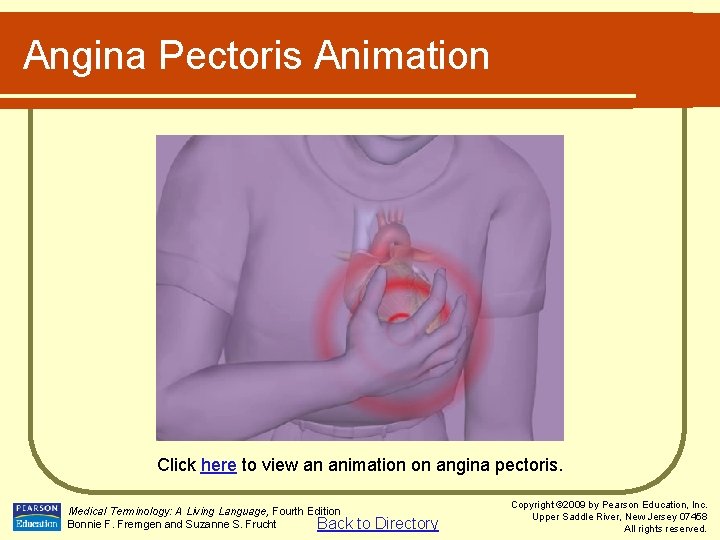 Angina Pectoris Animation Click here to view an animation on angina pectoris. Medical Terminology: