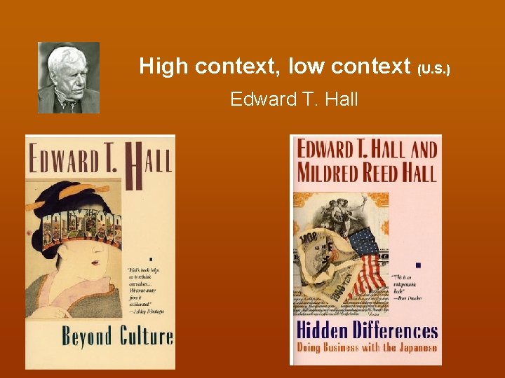 High context, low context (U. S. ) Edward T. Hall 