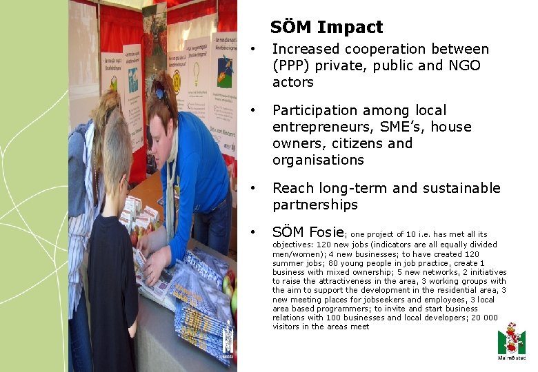 SÖM Impact • Increased cooperation between (PPP) private, public and NGO actors • Participation