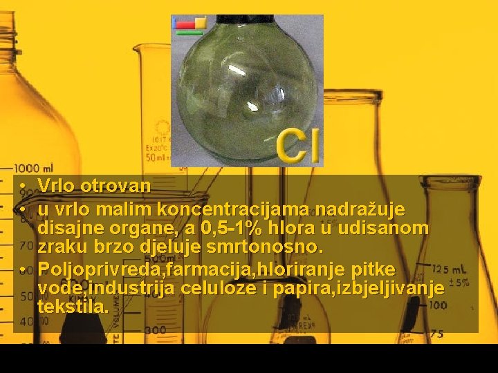  • Vrlo otrovan • u vrlo malim koncentracijama nadražuje disajne organe, a 0,