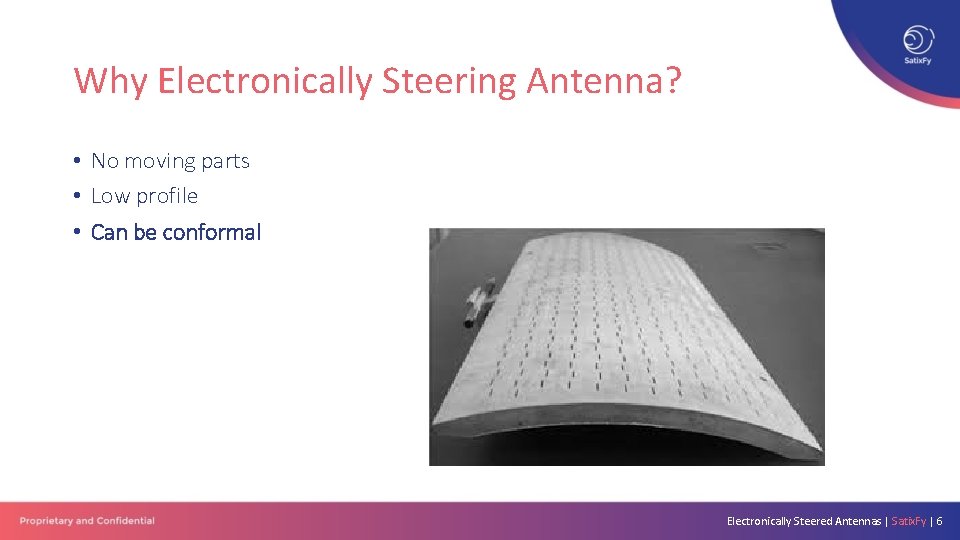 Why Electronically Steering Antenna? • No moving parts • Low profile • Can be