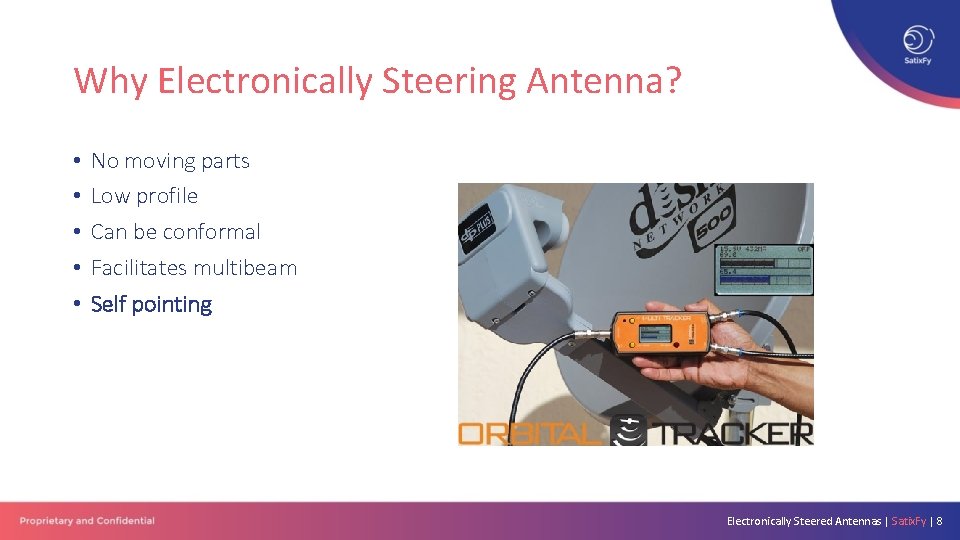 Why Electronically Steering Antenna? • • • No moving parts Low profile Can be